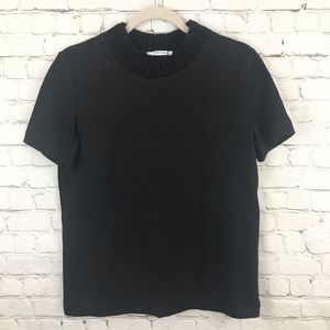 Zara Black Crochet Neck Top Sz S NWT